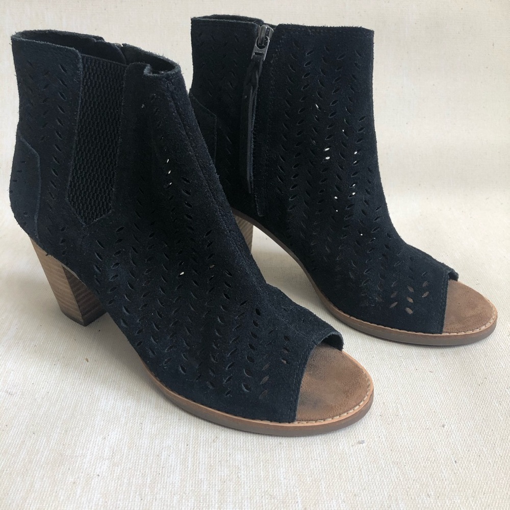 Womens TOMS Black Peep Toe Heels 8